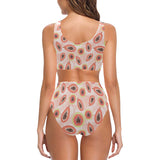 papaya leaves pattern Chest Bowknot High Waisted Bikini Swimsuit