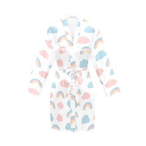 Cute rainbow clound pattern Women's Long Sleeve Belted Night Robe