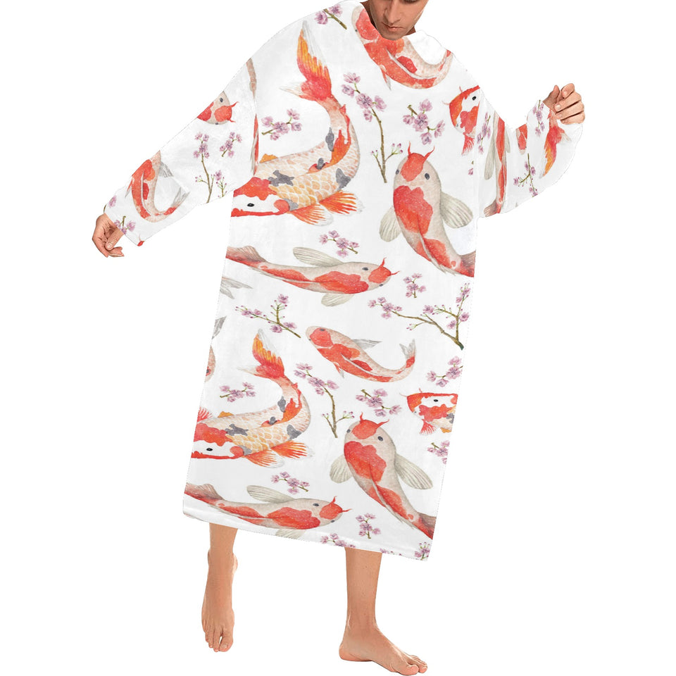 Watercolor Koi Fish Carp Fish pattern Blanket Robe with Sleeves