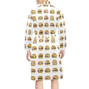 Hamburger Pattern Print Design 02 Men's Long Sleeve Belted Night Robe