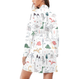 Cute cartoon dinosaurs tree pattern Women's Long Sleeve Belted Night Robe