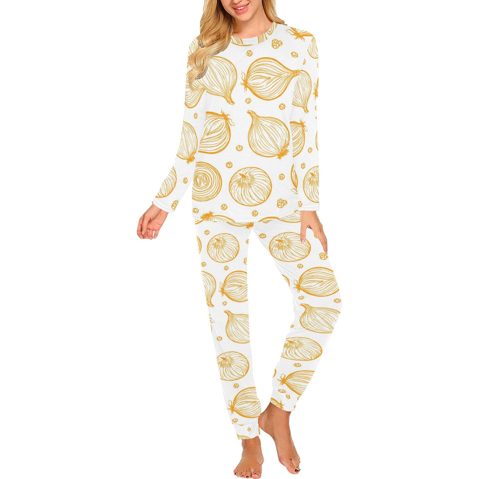 hand drawn onion pattern Women's All Over Print Pajama Set