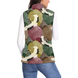 Japanese cranes flying forest dot pattern Women's Padded Vest