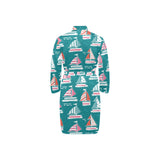 Cute sailboat pattern Men's Long Sleeve Belted Night Robe