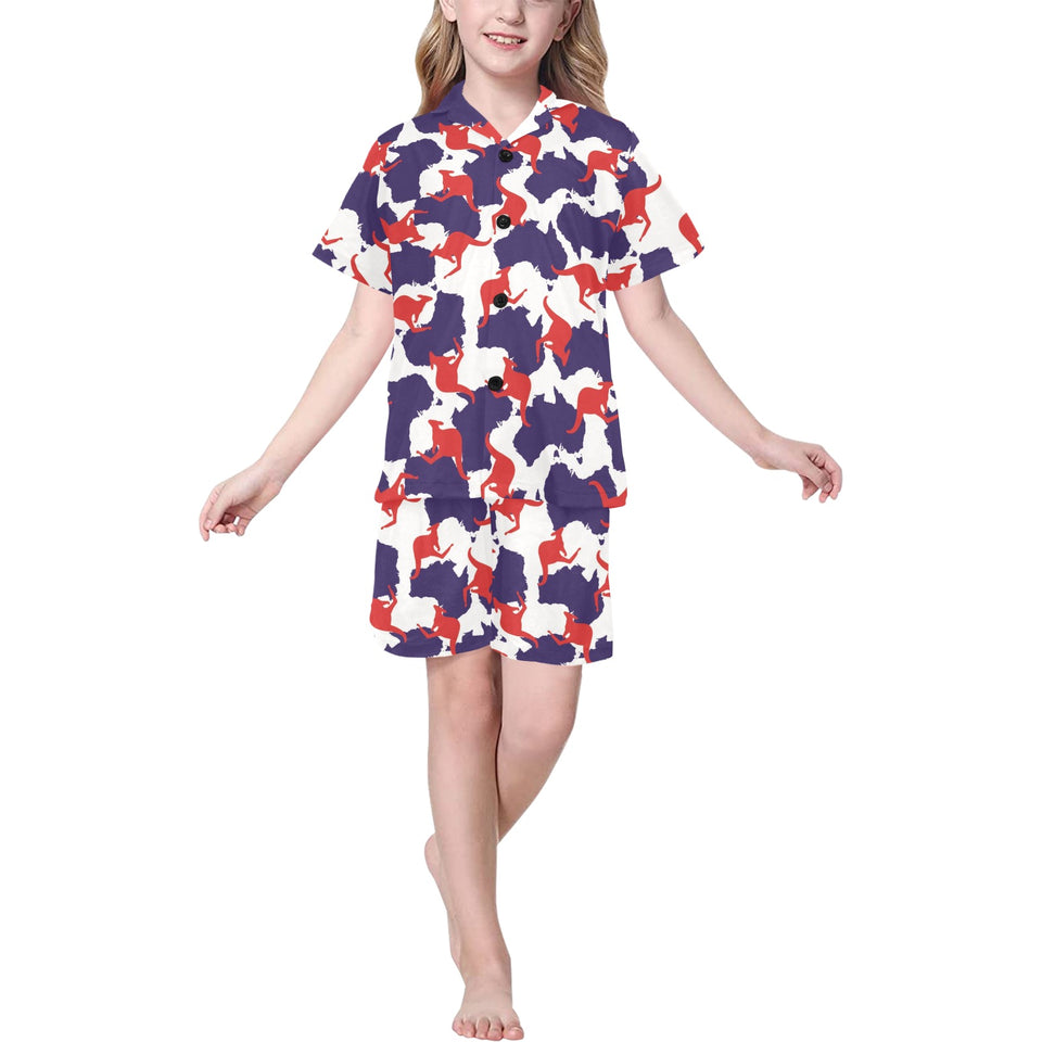 Kangaroo Australian pattern Kids' Boys' Girls' V-Neck Short Pajama Set