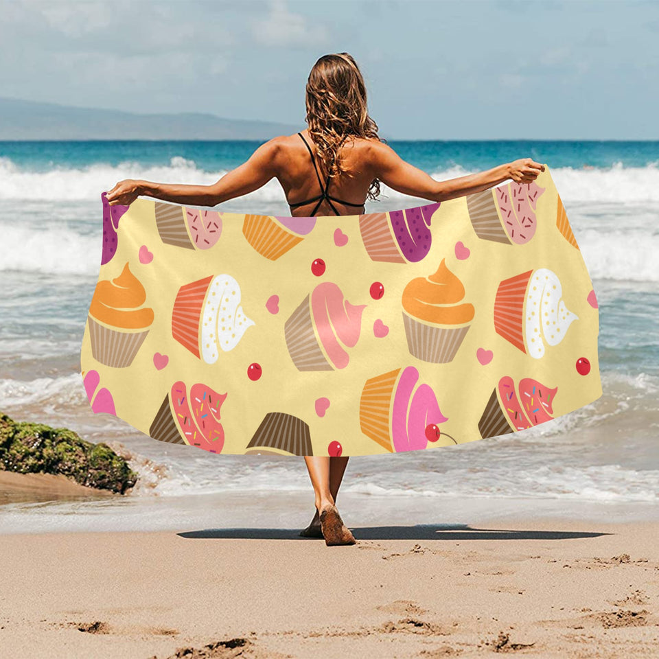 cake cupcake heart cherry pattern Beach Towel