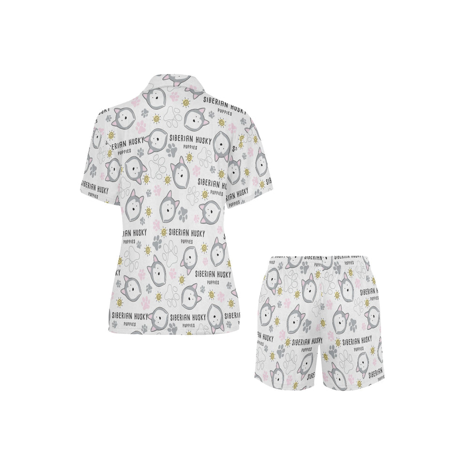 Siberian Husky design pattern Women's V-Neck Short Pajama Set
