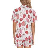 watercolor hand drawn beautiful strawberry pattern Women's V-Neck Short Pajama Set