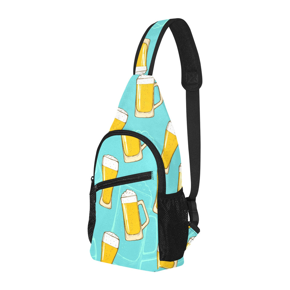 Beer pattern green background All Over Print Chest Bag
