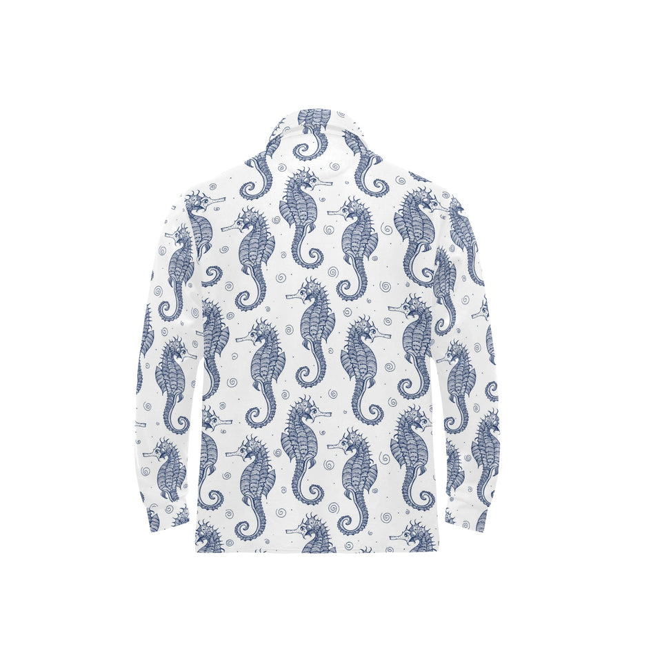 Seahorse pattern background Men's Long Sleeve Polo Shirt
