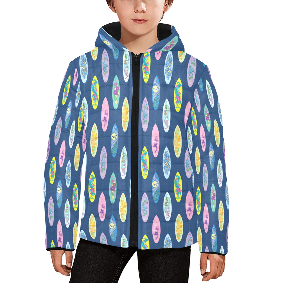 Surfboard Pattern Print Design 03 Kids' Boys' Girls' Padded Hooded Jacket