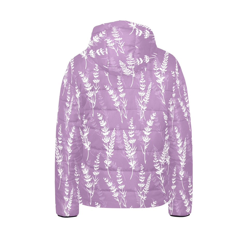 Lavender flowers purple pattern Kids' Boys' Girls' Padded Hooded Jacket