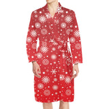 Snowflake pattern red background Men's Long Sleeve Belted Night Robe