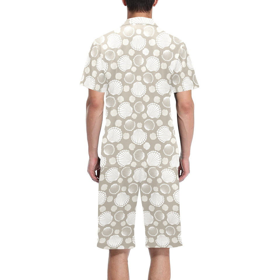 Scallop shell pattern Men's V-Neck Short Pajama Set