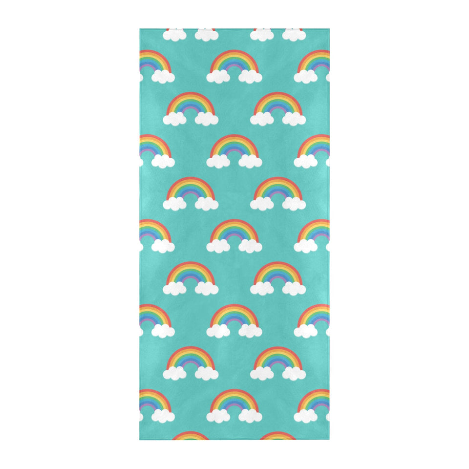 Rainbow pattern green background Beach Towel
