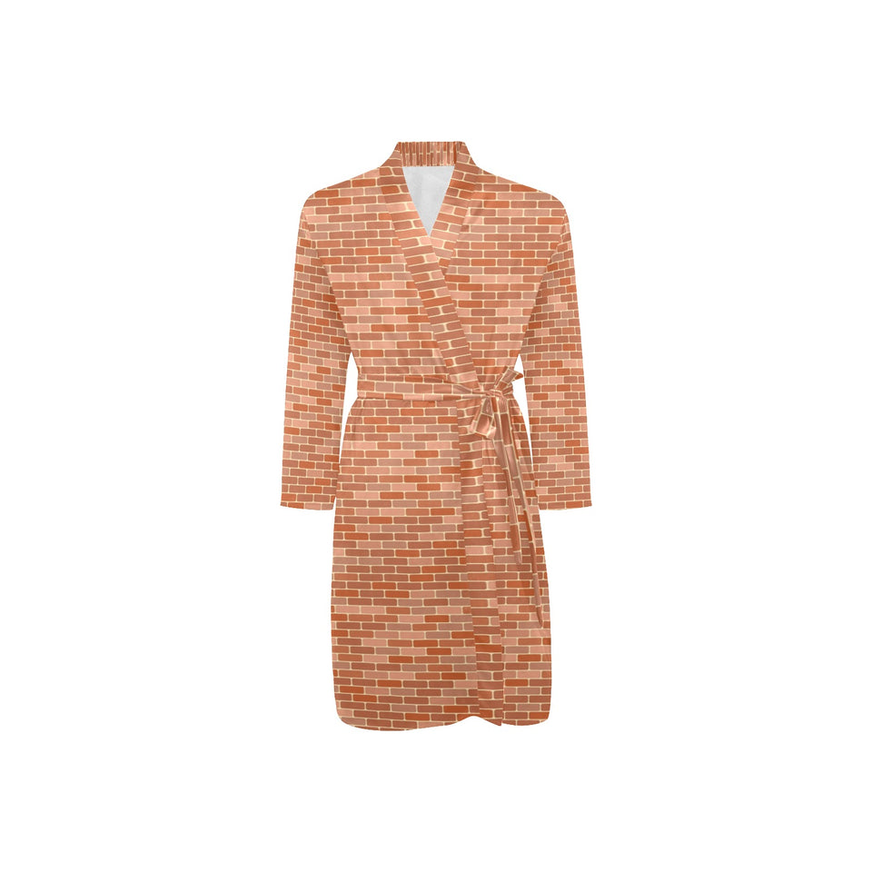 Brick Printed Pattern Print Design 02 Men's Long Sleeve Belted Night Robe
