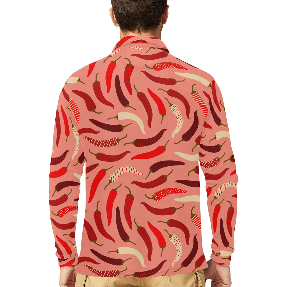 Beautiful Chili peppers pattern Men's Long Sleeve Polo Shirt