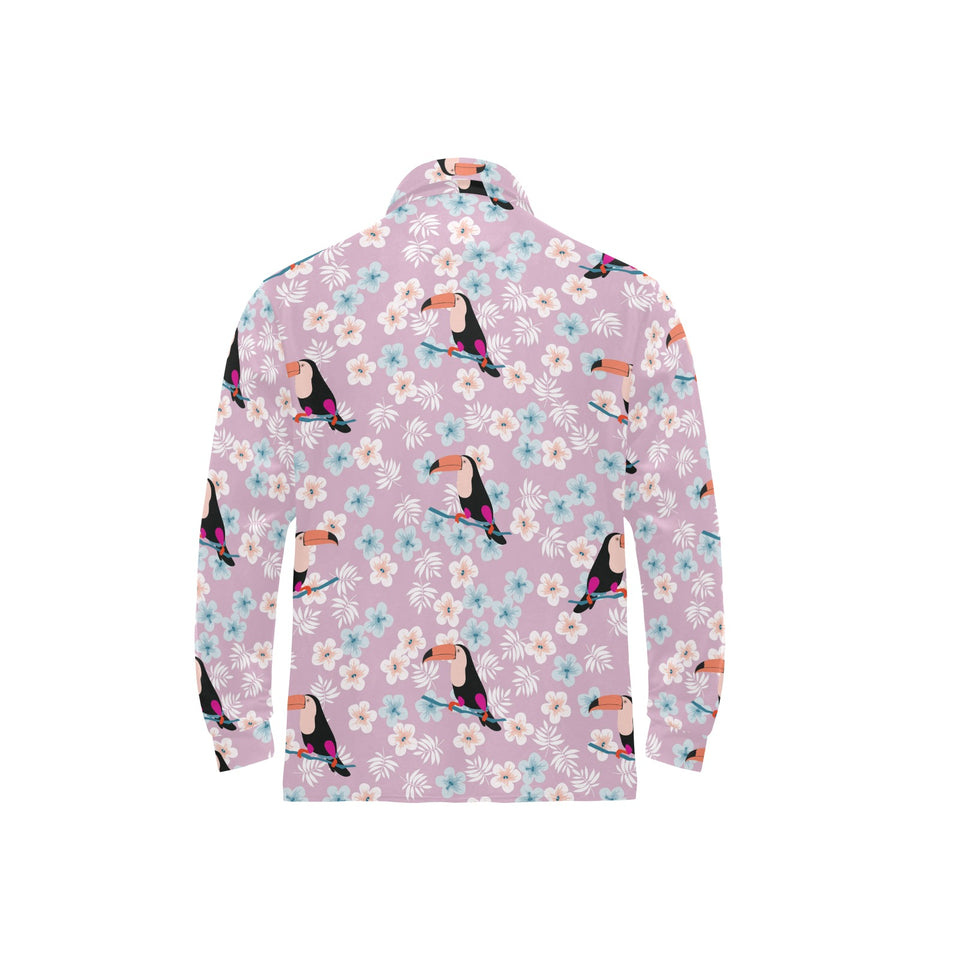 Beautiful toucan flower leaves Men's Long Sleeve Polo Shirt