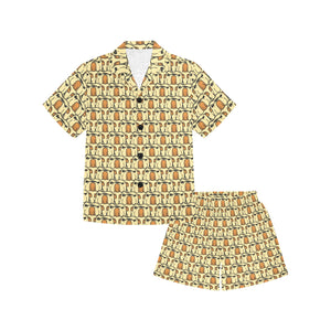 English Bulldog Pattern Print Design 02 Kids' Boys' Girls' V-Neck Short Pajama Set