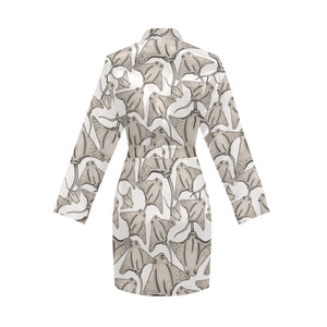 Stingray Pattern Print Design 05 Women's Long Sleeve Belted Night Robe