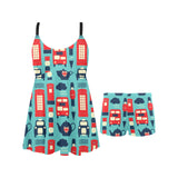 British Pattern Print Design 04 Chest Sexy Pleated Two Piece Swim Dress
