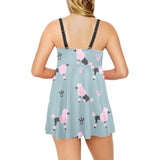 poodle dog pattern Chest Sexy Pleated Two Piece Swim Dress