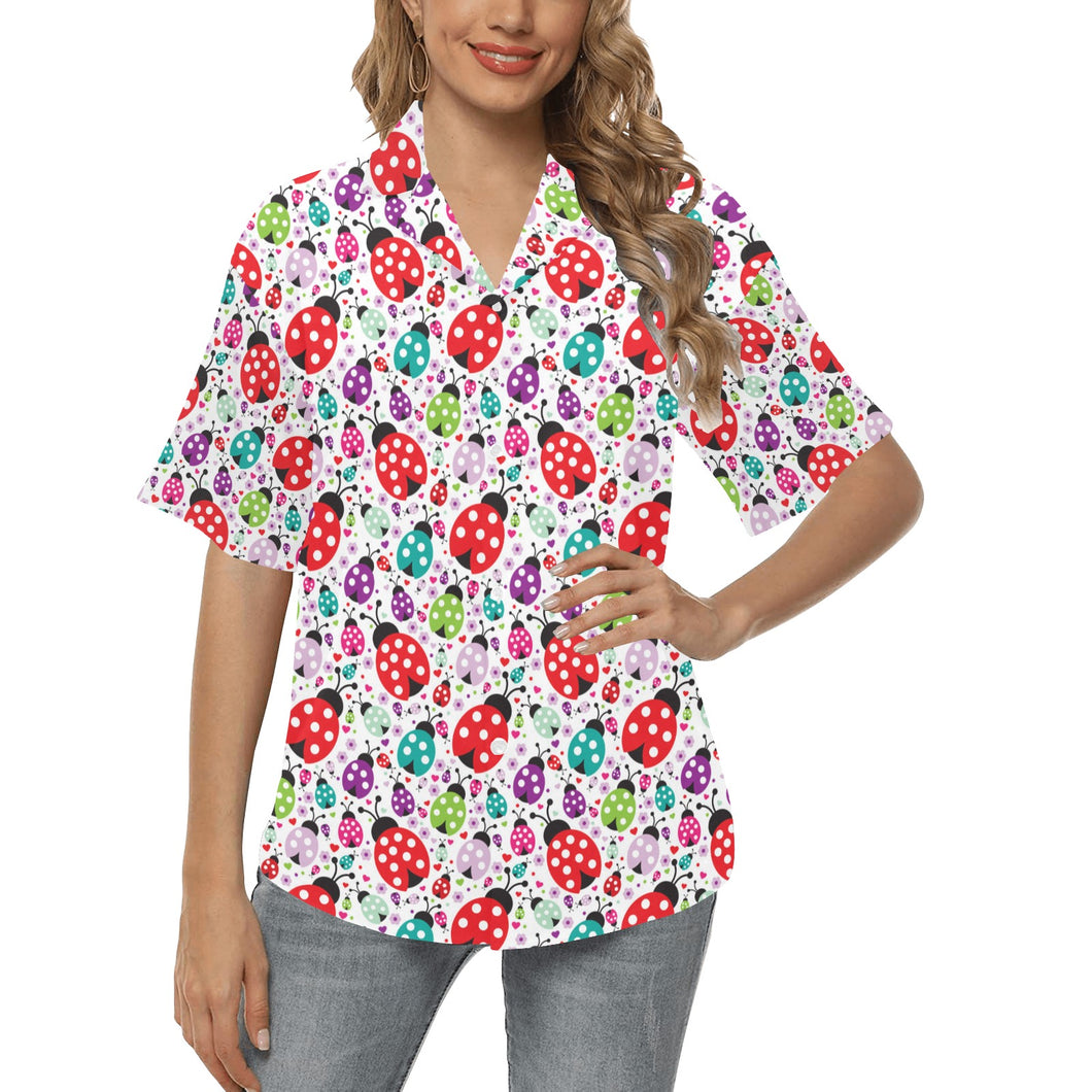 Ladybug Pattern Print Design 03 Women's All Over Print Hawaiian Shirt