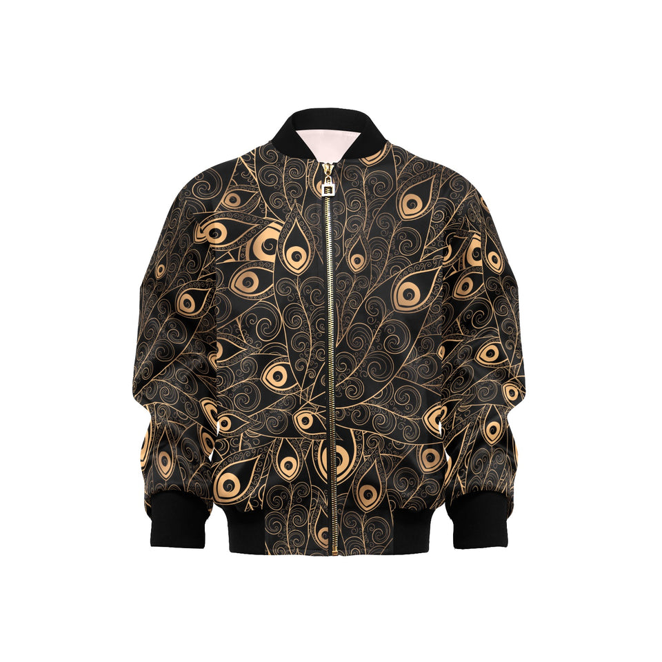 Gold peacock feather pattern Kids' Boys' Girls' Bomber Jacket