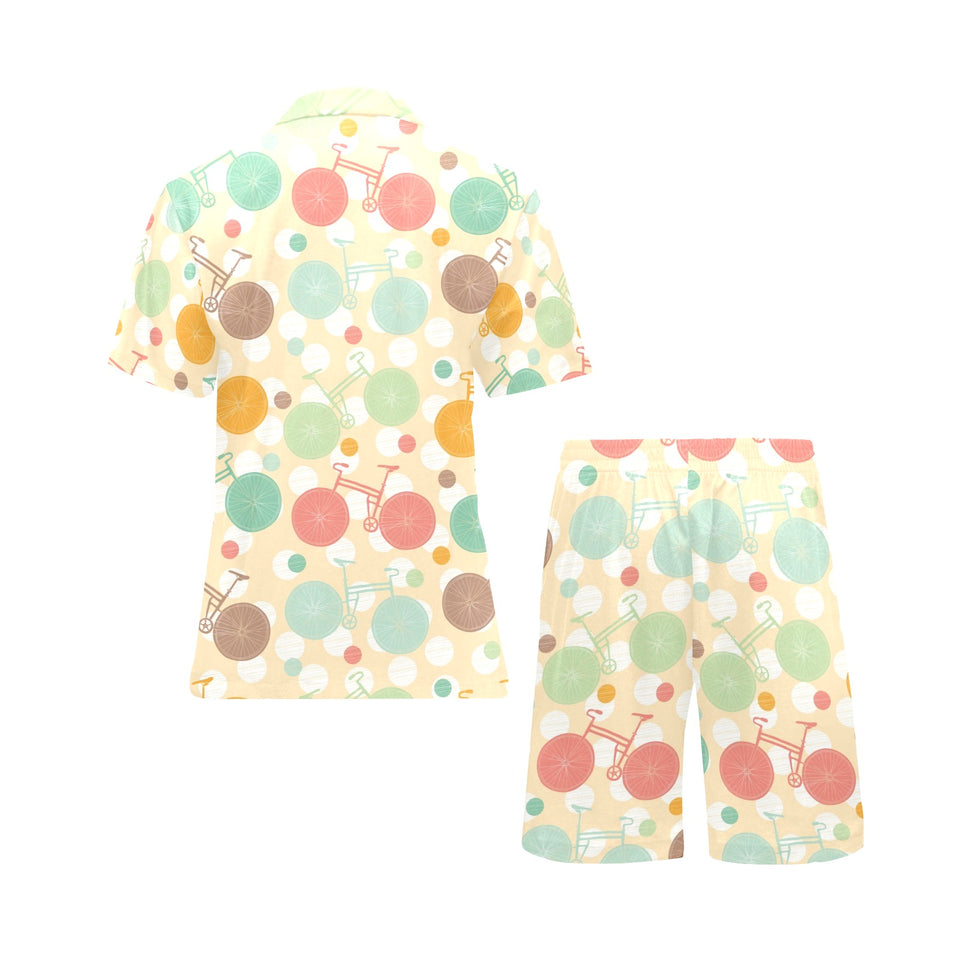 Bicycle Pattern Print Design 01 Men's V-Neck Short Pajama Set