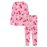 cherry flower pattern pink background Women's All Over Print Pajama Set