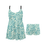 Classic Hand drawn Grape pattern Chest Sexy Pleated Two Piece Swim Dress