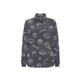 sushi pattern black background Women's Long Sleeve Polo Shirt