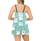 Cute sheep green background Chest Sexy Pleated Two Piece Swim Dress