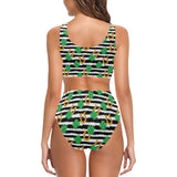 Horseshoes Pattern Print Design 01 Chest Bowknot High Waisted Bikini Swimsuit
