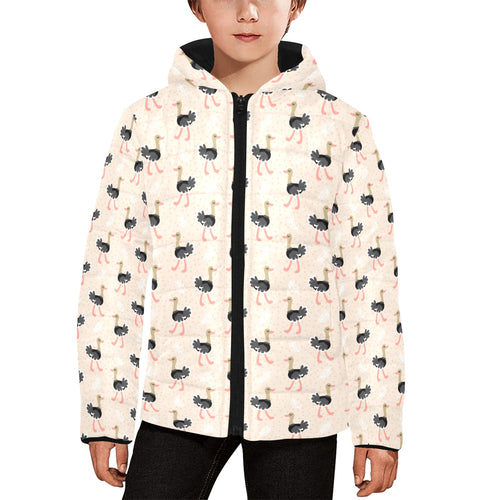 Ostrich Pattern Print Design 05 Kids' Boys' Girls' Padded Hooded Jacket