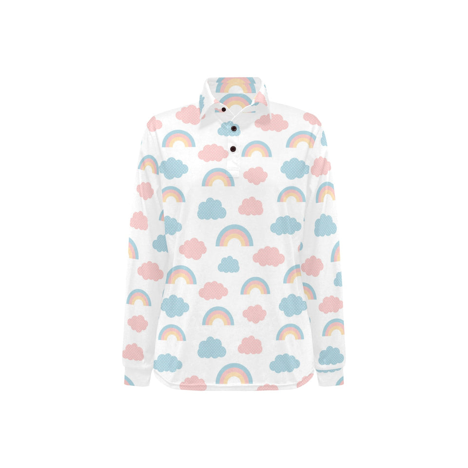 Cute rainbow clound pattern Women's Long Sleeve Polo Shirt
