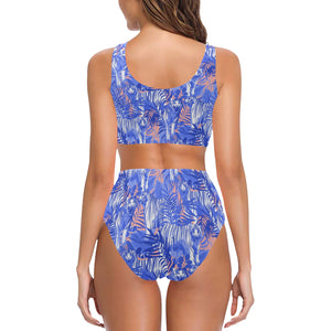 white bengal tigers pattern Chest Bowknot High Waisted Bikini Swimsuit