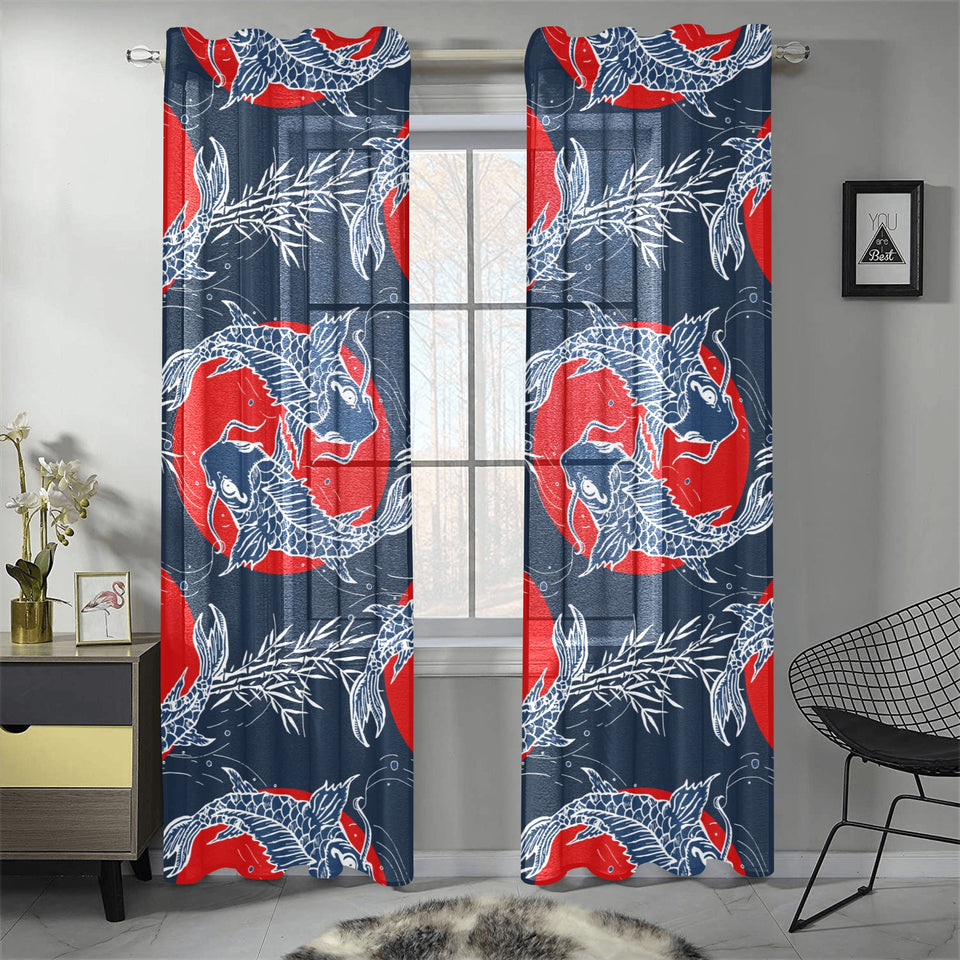 Koi Fish Carp Fishs hand drawn japanese art Gauze Curtain