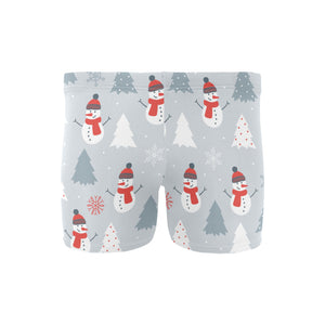 Snowman christmas tree snow gray background Men's Swimming Trunks
