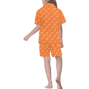 Engine Piston Orange Background Pattern Design 05 Kids' Boys' Girls' V-Neck Short Pajama Set