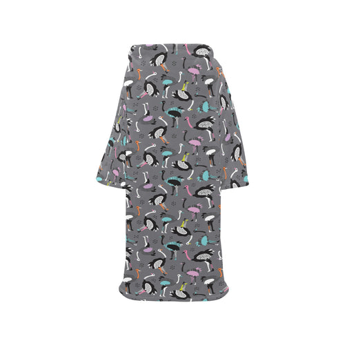 Ostrich Pattern Print Design 01 Blanket Robe with Sleeves