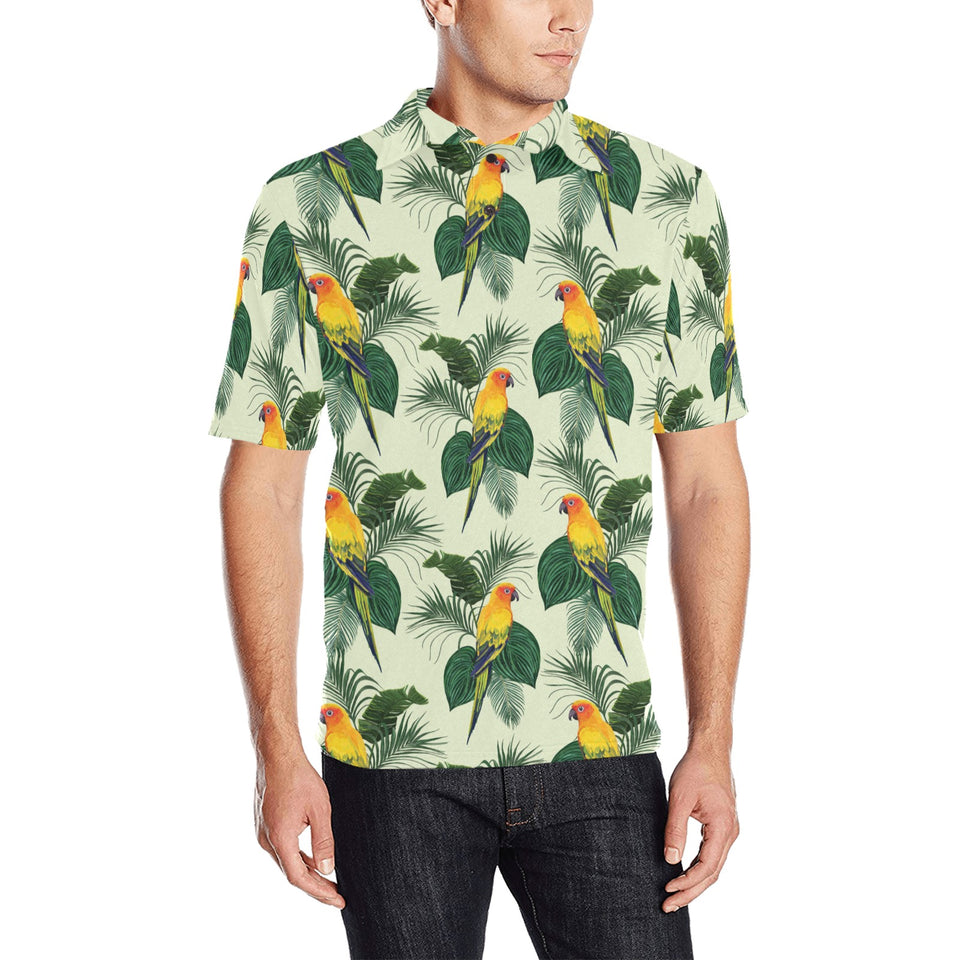 Beautiful parrot palm leaves pattern Men's All Over Print Polo Shirt