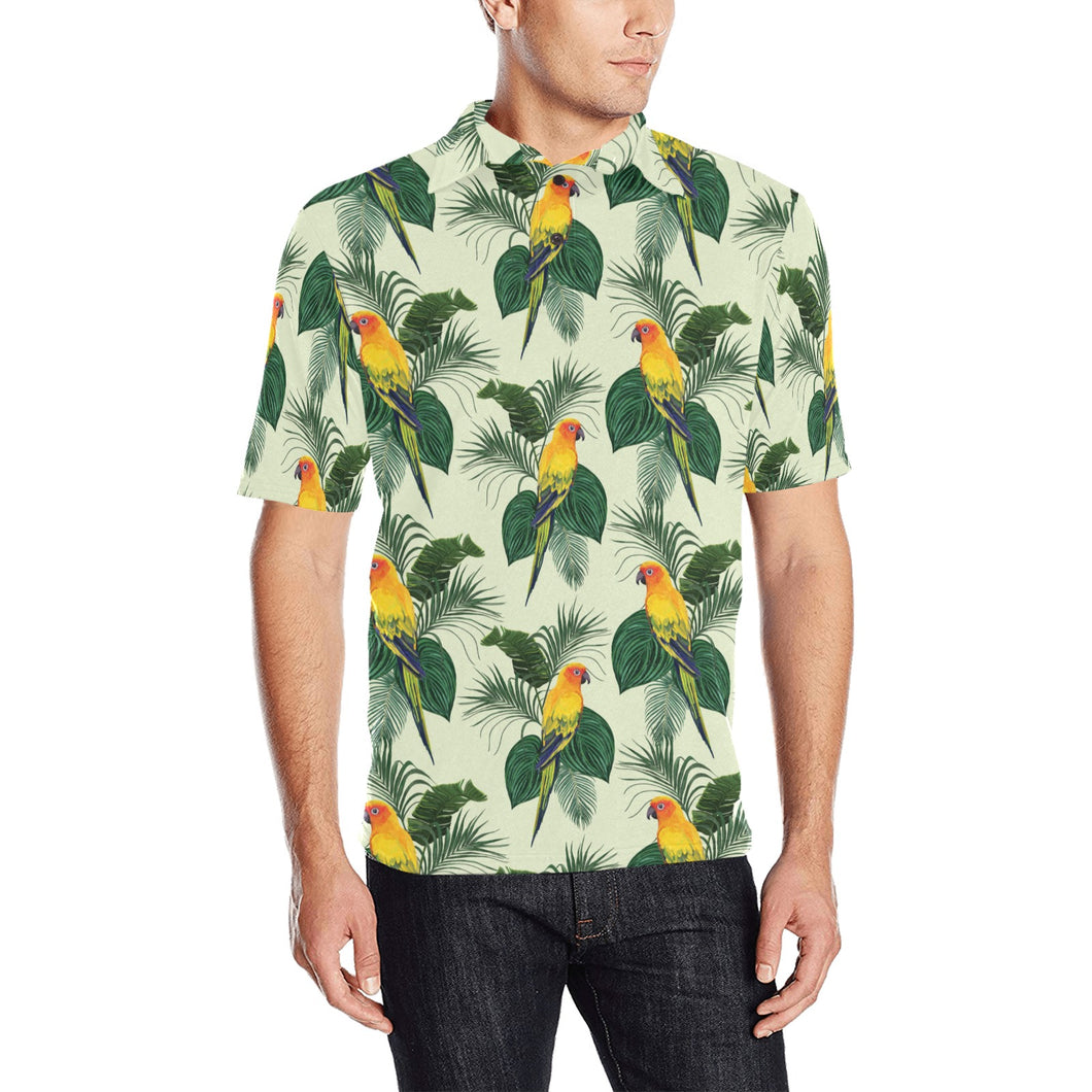 Beautiful parrot palm leaves pattern Men's All Over Print Polo Shirt