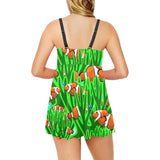 Clown Fish Pattern Print Design 01 Chest Sexy Pleated Two Piece Swim Dress