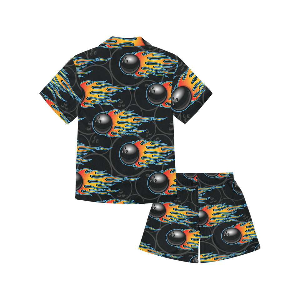 Bowling balls flame pattern Kids' Boys' Girls' V-Neck Short Pajama Set