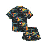 Bowling balls flame pattern Kids' Boys' Girls' V-Neck Short Pajama Set