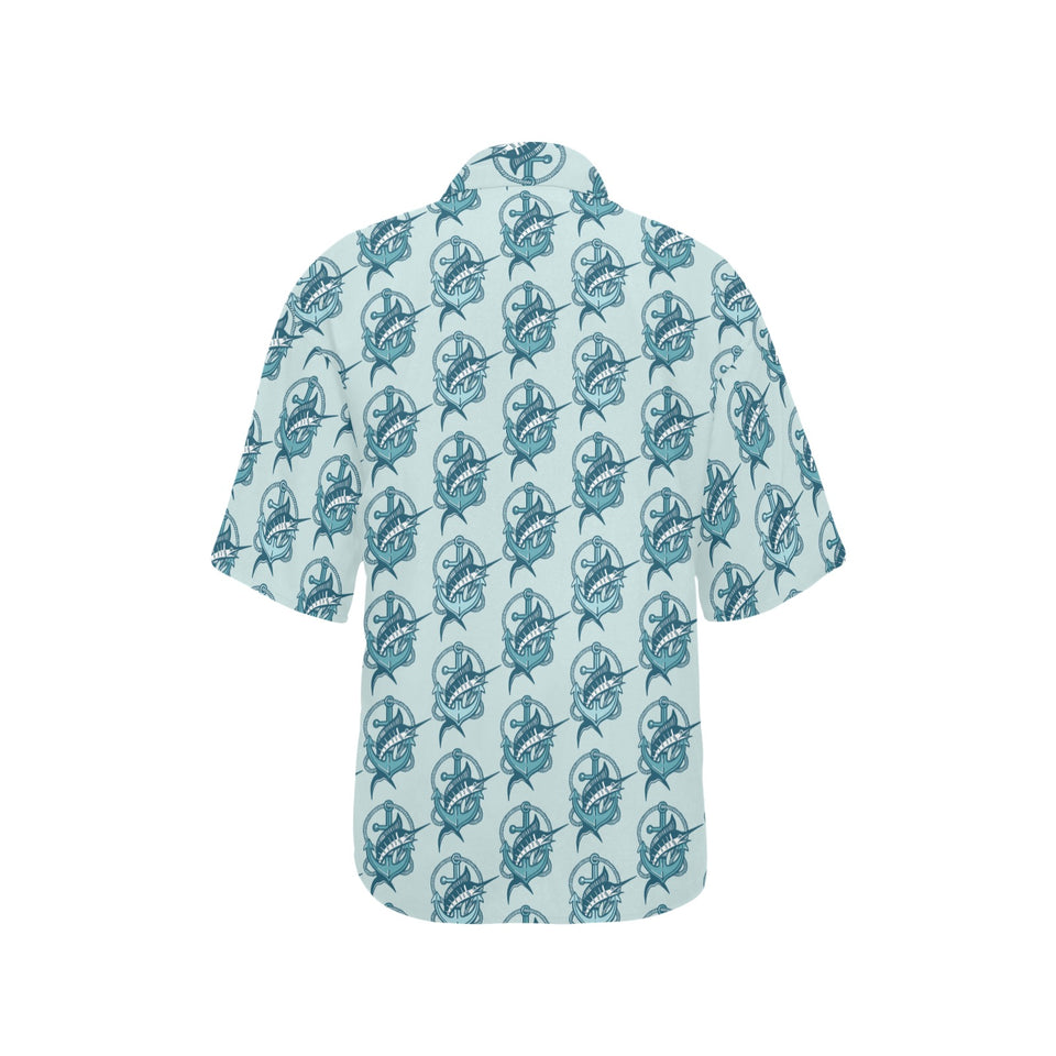 Swordfish Pattern Print Design 05 Women's All Over Print Hawaiian Shirt