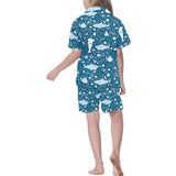Cute shark pattern Kids' Boys' Girls' V-Neck Short Pajama Set