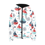 Cute color paper sailboat pattern Men's Padded Hooded Jacket