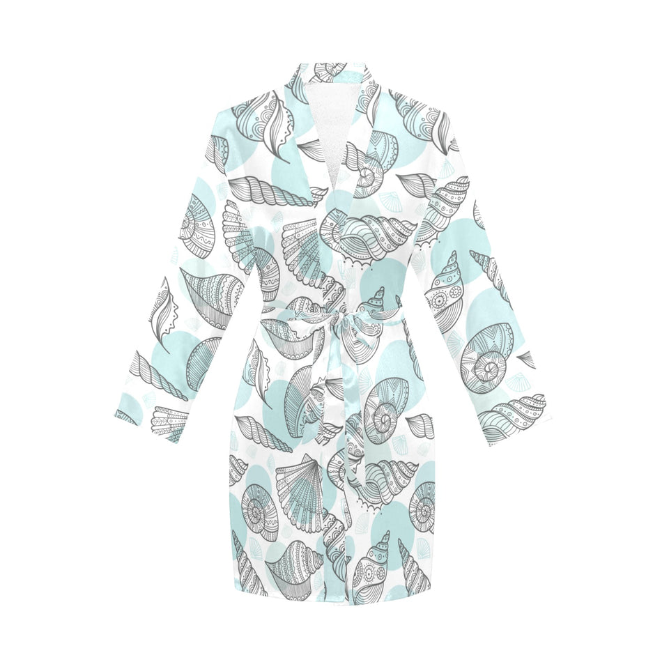 Shell polynesian tribal Women's Long Sleeve Belted Night Robe